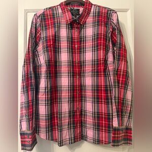 J CREW HOLIDAY Pink Plaid button down Size 18 Slim fit EUC!